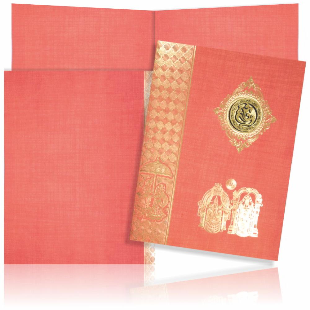 Marvelous Gold Shading With Gold Ganesha Theme Wedding Card-KNK50242-0